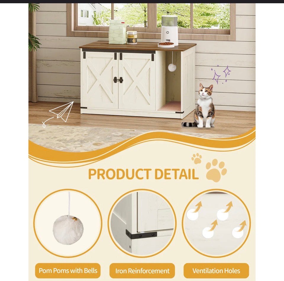 Cat Litter Box Enclosure, Hidden Litter Box Cabinet Furniture with Bell,