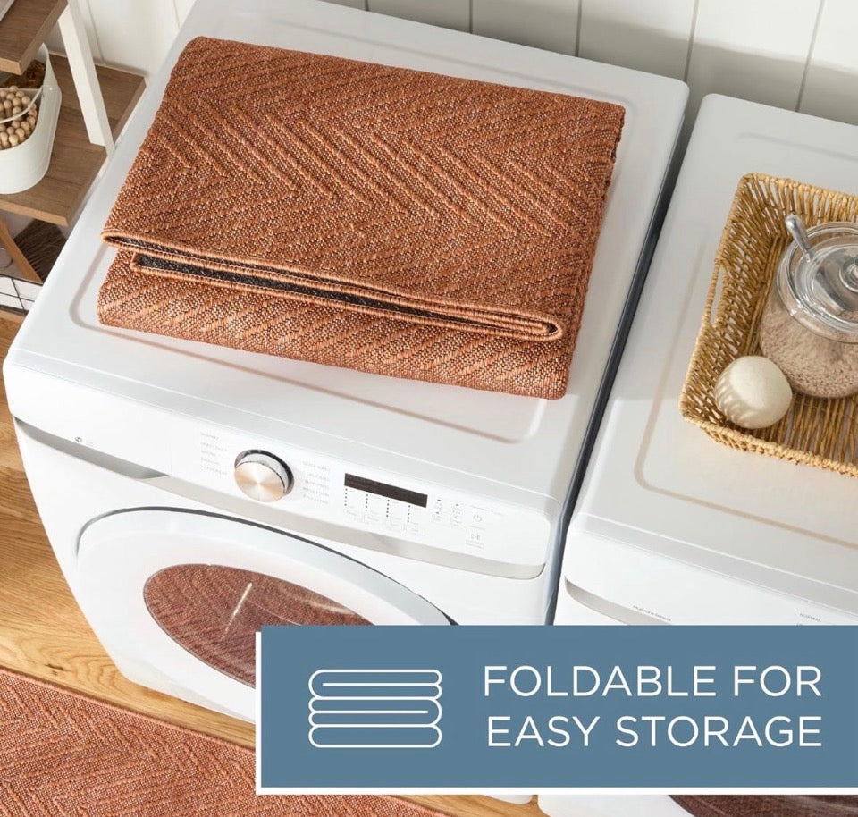 OPEN BOX NEW TOWN & COUNTRY BASICS Pax Herringbone Textured Solid Everwash® Washable Area Rug, Low Pile, Non-Slip Backing, Easy Clean Pet & Family Fri