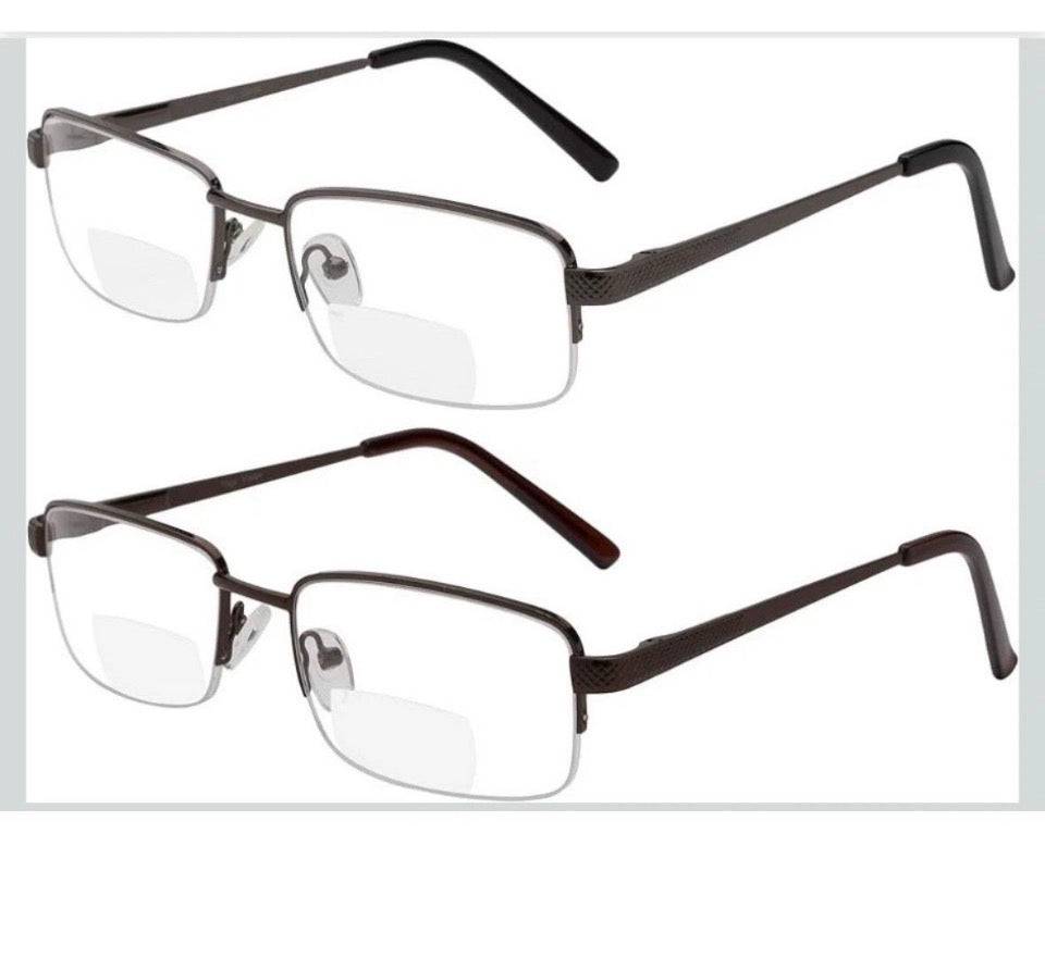 New Yogo Vision Reading Glasses Set of 2 Bifocal Half Rim Metal Glasses