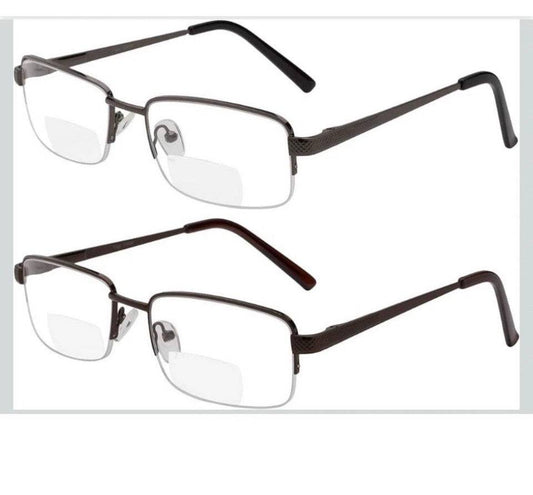 New Yogo Vision Reading Glasses Set of 2 Bifocal Half Rim Metal Glasses