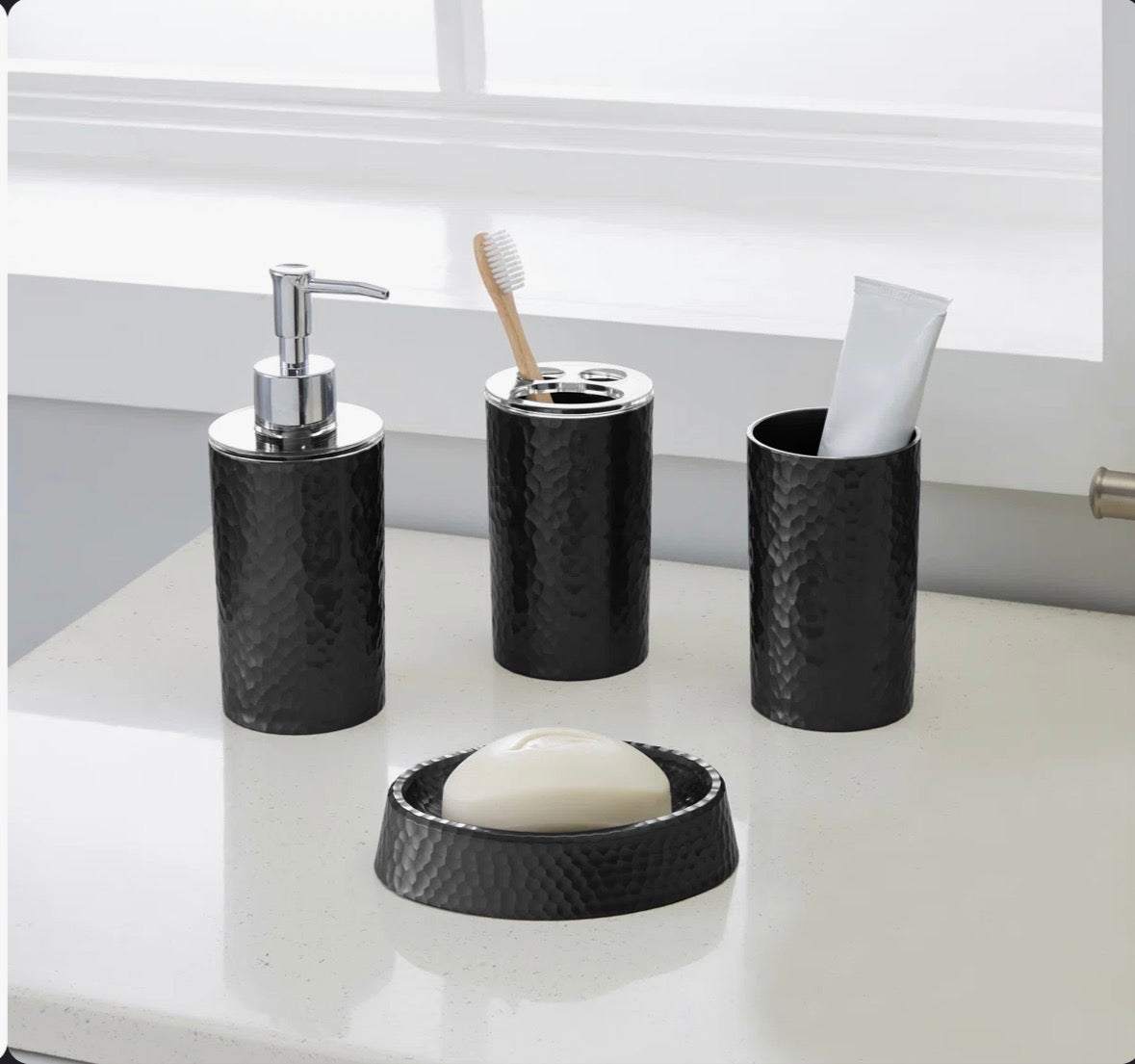 Ebern Designs Hammered Texture 4 Piece Bath Accessory Set