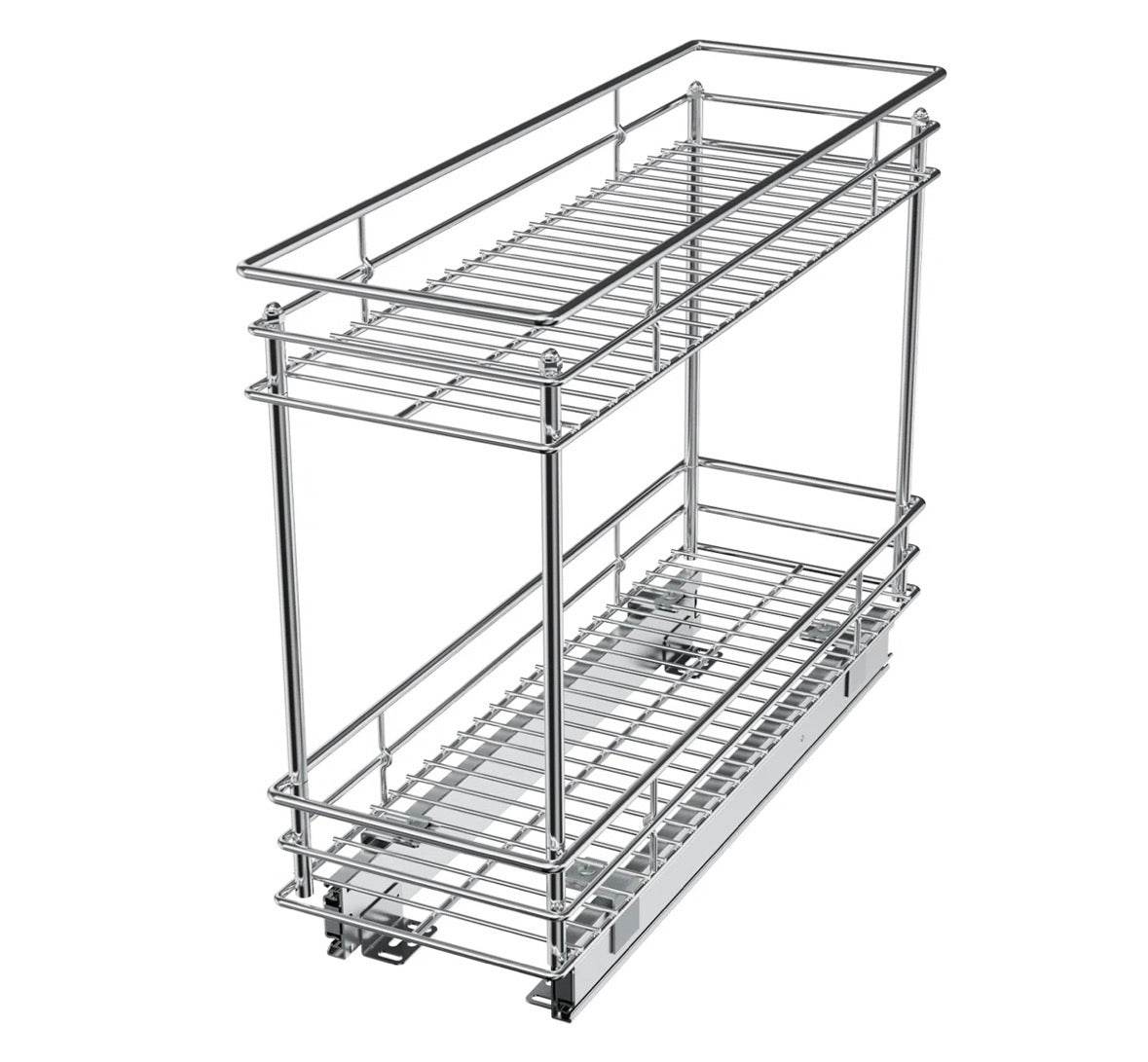 Rebrilliant Rashun Steel pull-out drawer organizer with two-tier metal shelves for kitchen cabinet storage