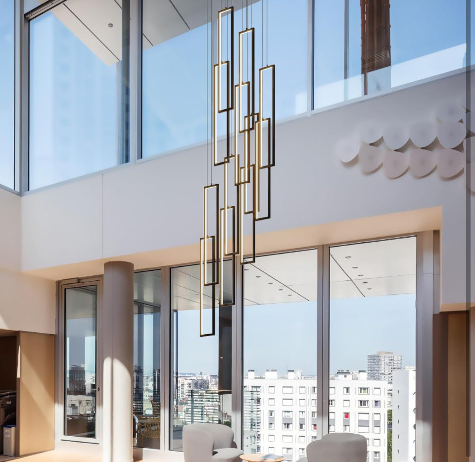 UPGENT Simple Modern LED Chandelier Stair Chandelier Dimmable 12 Ring Rectangular Chandelier high Door for Living Room lamp Hall lamp Remote Control - Selzalot