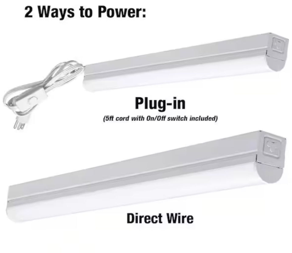 Open Box Commercial Electric 2 ft. Garage LED Linkable Strip Light Fixture Plug-in Hardwire 900 Lumens 10-Watt 4000K Bright White 5 ft. Power Cord