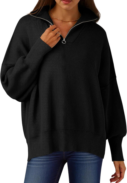 Brand New ANRABESS Women's Oversized Fashion Long Sleeve Quarter Zip Baggy Loose Slouchy Sweater Pullover Tops 2025 Fall Outfits