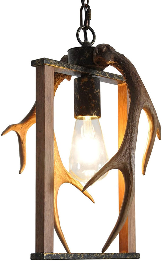 Rustic deer antler chandelier with black oil rubbed bronze finish and imitation wood design.