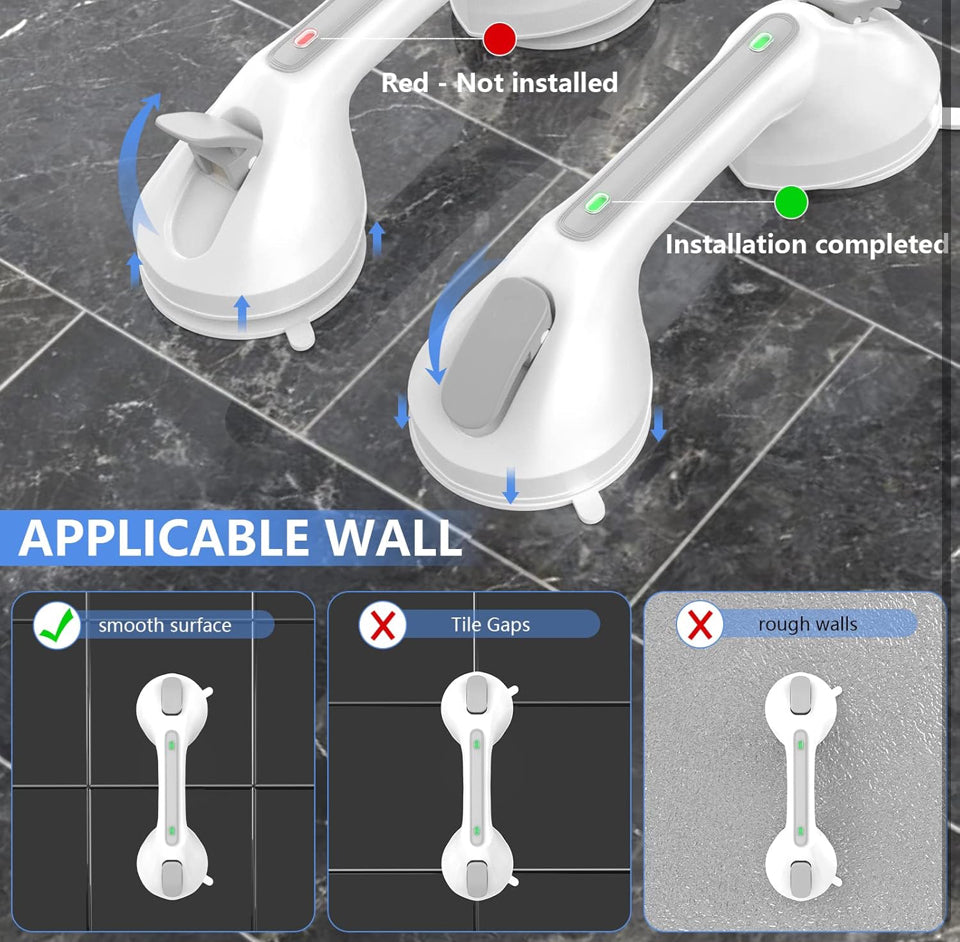 Open Box "Zepolu Suction Cups Grab Bar 12 Inch, Zepolu Anti-Slip Bathroom Grab Bar Safety Balance Handrail, Handicap Elderly Senior Injury Disable Vacuum Suction Assist Shower Handle (1.25"" Diameter, Gray)"
