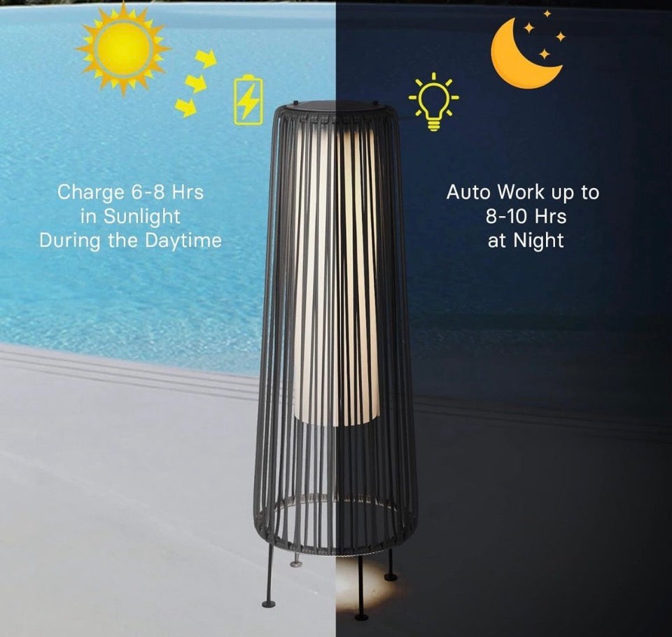 OPEN BOX NEW Grand patio 2-Pack Outdoor Floor Solar Light, Wicker Solar Patio Lamp Waterproof Outside Deck Lamp for Porch, Yard, Garden, Lawn Decoration