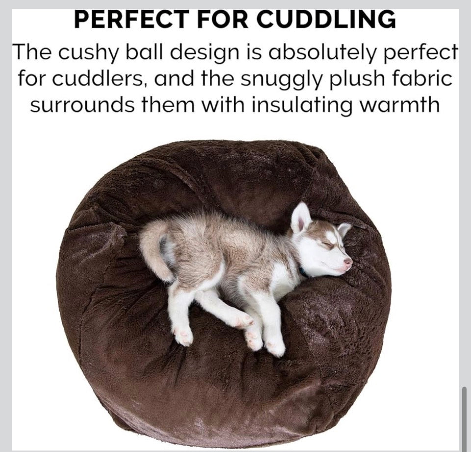 Furhaven Soft & Cozy Dog Bed for Large/Medium Dogs, Refillable w/ Removable Washable Cover & Liner, For Dogs Up to 55 lbs - Plush Faux Fur Bean Bag Style Ball Bed - Espresso, Large