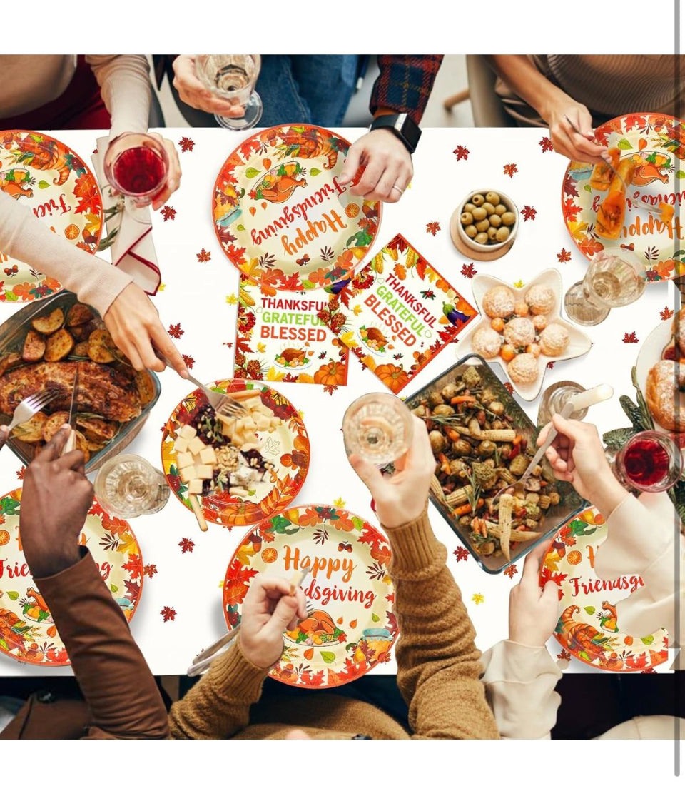 Open Box New Xcvwz 189Pcs Thanksgiving Party Supplies - Plates, Napkins, and Happy Friendsgiving Banner for Decorations