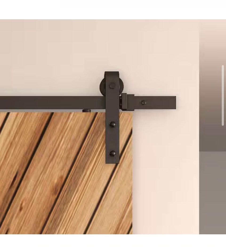 AMERICAN PRO DESIGN  78 in. Black Solid Steel Sliding Rolling Barn Door Hardware Kit for SingleWood Doors with Routed Floor Guide