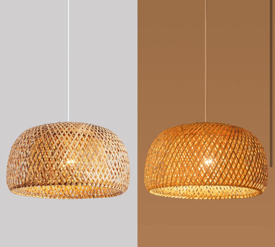 Open Box Ai HaoLe Bamboo Pendant Light 1 Light for Kitchen- 17.7 in HandWoven Natural Rattan Pendant Lights Bamboo Lamp Hanging Chandelier Rattan Hanging Lights Fixture for Kitchen Island Living Room Bedroom (17.7 in)