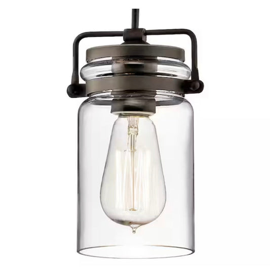 KICHLER Brinley 1-light olde bronze industrial mason jar pendant light with clear glass shade