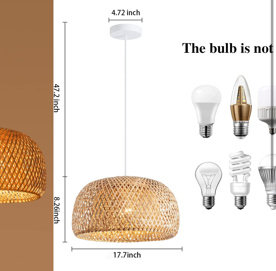 Open Box Ai HaoLe Bamboo Pendant Light 1 Light for Kitchen- 17.7 in HandWoven Natural Rattan Pendant Lights Bamboo Lamp Hanging Chandelier Rattan Hanging Lights Fixture for Kitchen Island Living Room Bedroom (17.7 in)