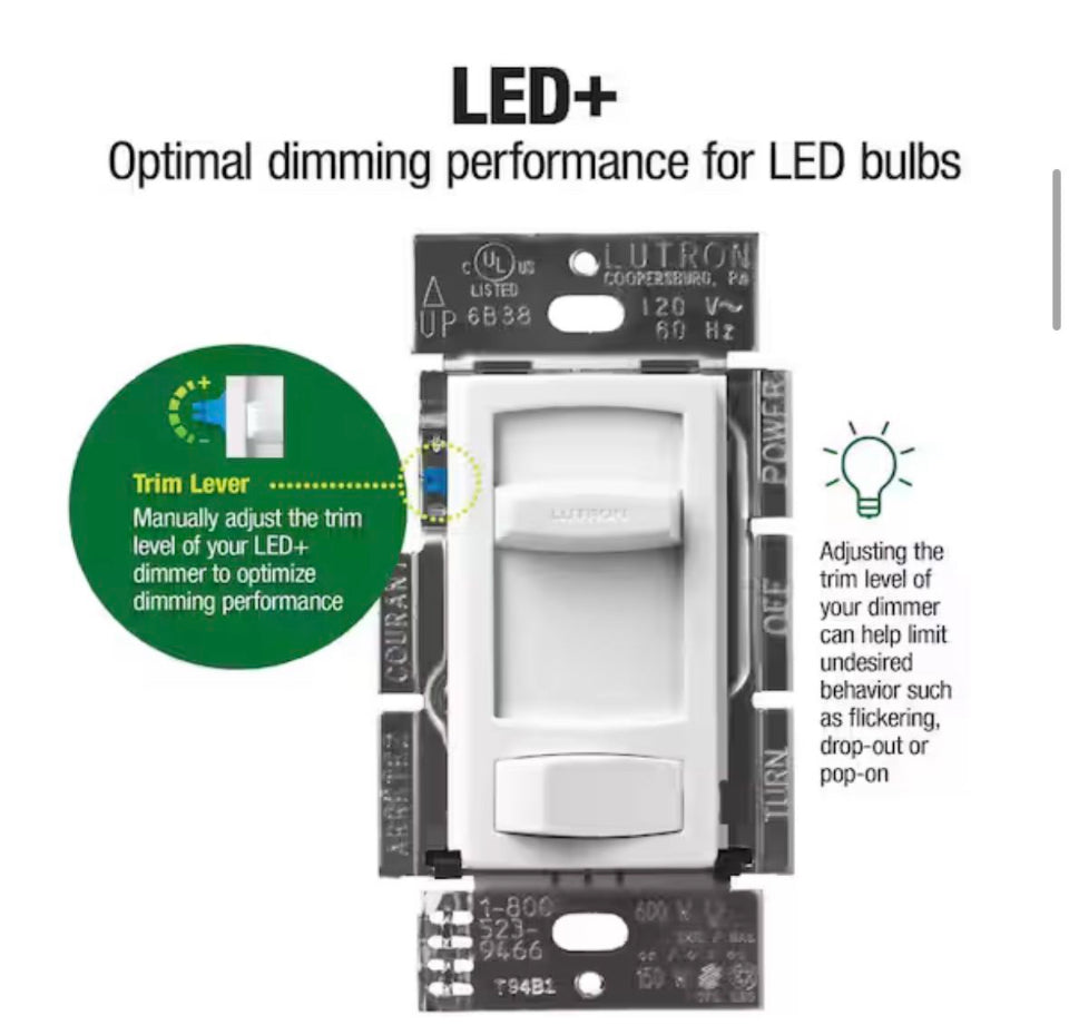 New Lutron Skylark Contour LED+ Dimmer Switch for and Incandescent Bulbs,
