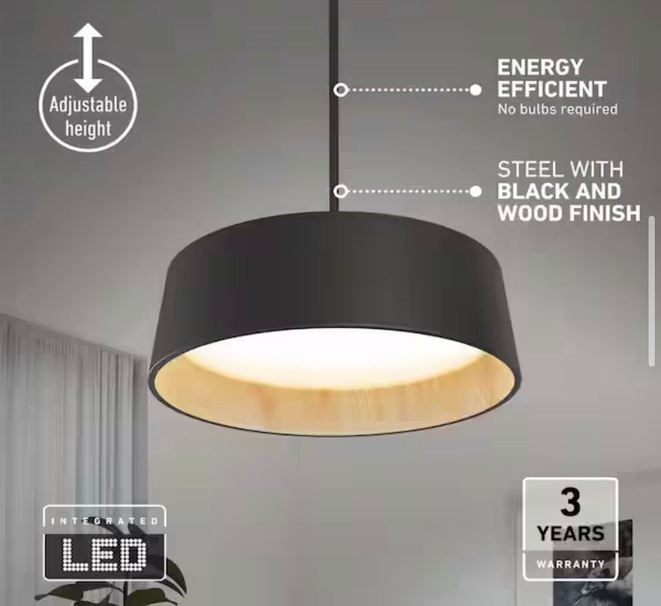 Artika Alton 43-Watt Integrated LED Black 5 CCT Modern Hanging Pendant Chandelier Light Fixture for Dining Room or Kitchen