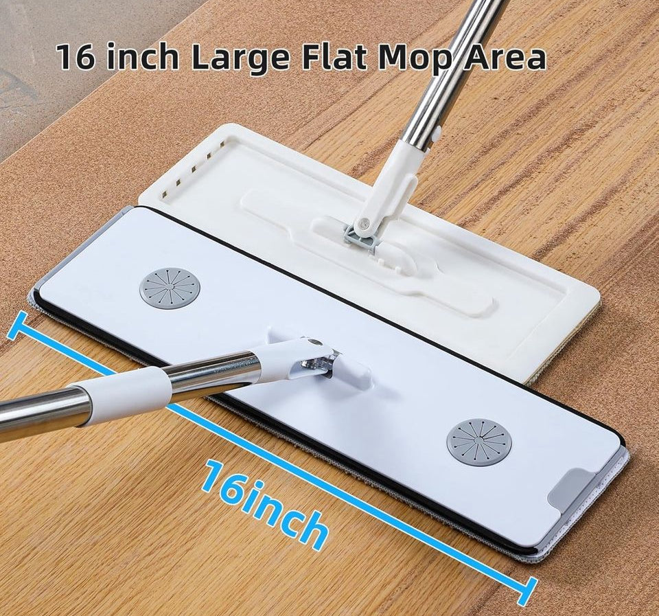"funest Mop and Bucket with Wringer Set for Home, 16"" Large Flat Mop and Bucket System for Floor Cleaning and Wall Cleaner, Wet Dry Mop for Window Cleaner with 4 Washable Microfiber Pads"