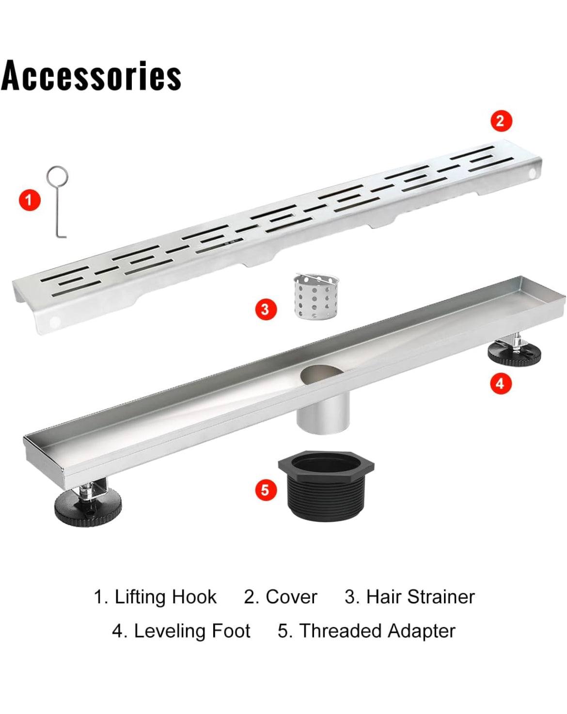 SaniteModar Linear Shower Drain, High Flow Rate Removable Grate Shower Drain 32 inch,Brushed 304 Stainless Steel Linear Drain with Hair Strainer, - Selzalot
