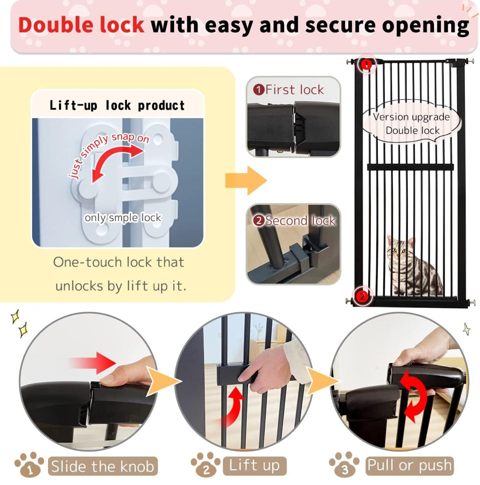 Open Box "Lumizone Extra Tall Cat Gate 61.02"" High Pressure Mounted Extra Wide 30.12""-34.05"" (17Sizes) 1.37"" Gap No Drilling Auto-Close Tall Pet G