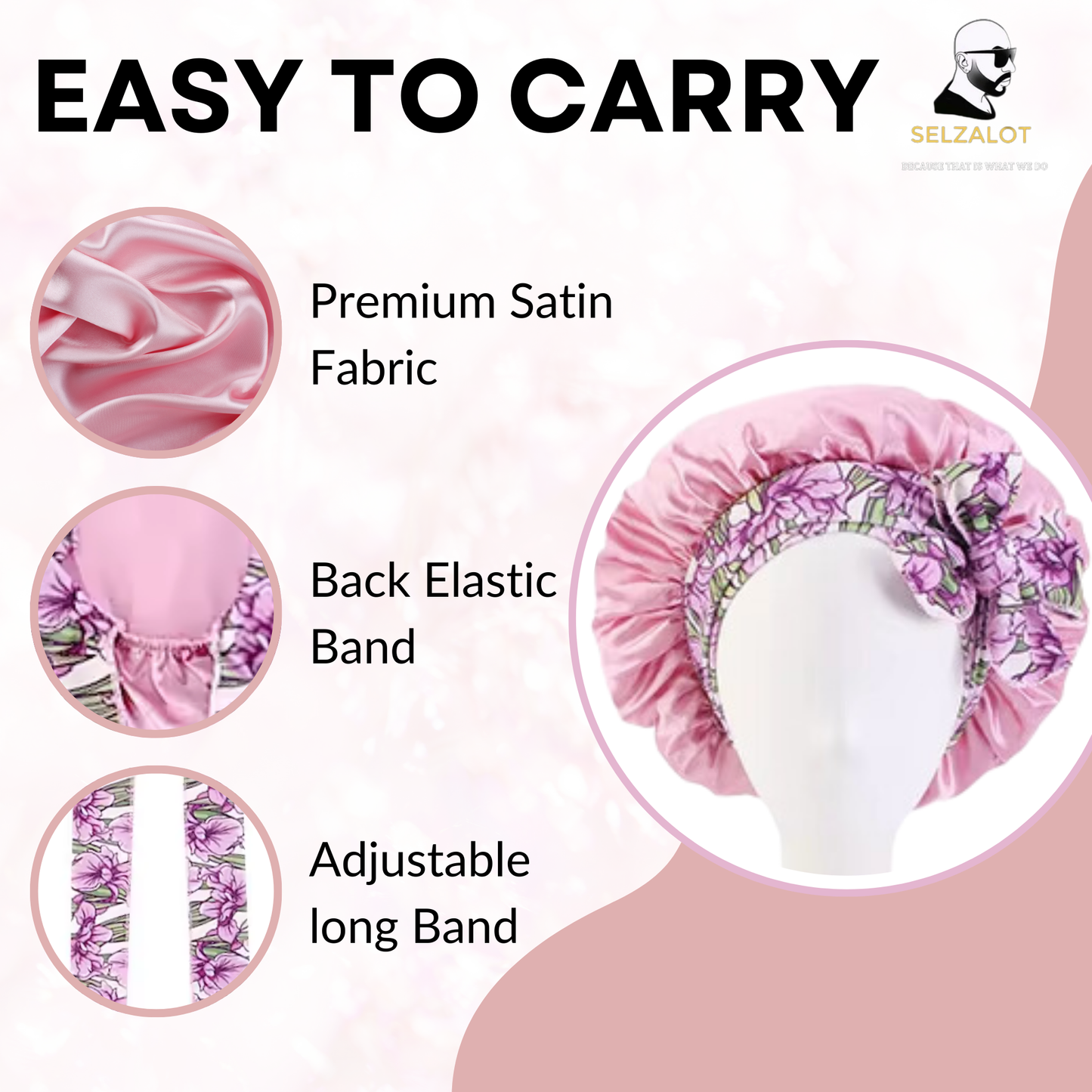 Curly Hair Bonnet Sleeping Hair Bonnet for Protecting Hair from Damage/Breakage Cute Bow Design Adjustable Bonnet for Long/Curly/Wavy Hair Sleep Bonnet for Natural Hair Protection
