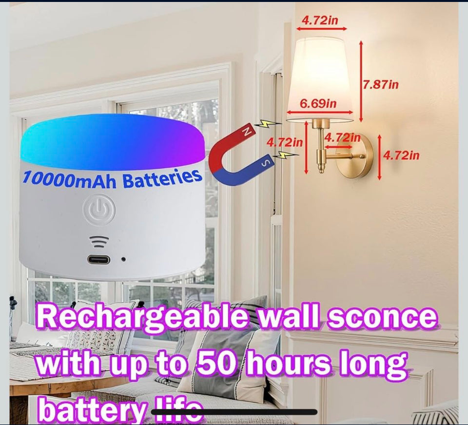 Open Box New Battery Operated Wall Sconce: Gold Wireless Wall Lights with Magnetic LED Battery Bulb, Easy to Eject Charge, Renter Friendly Wall Lamp f