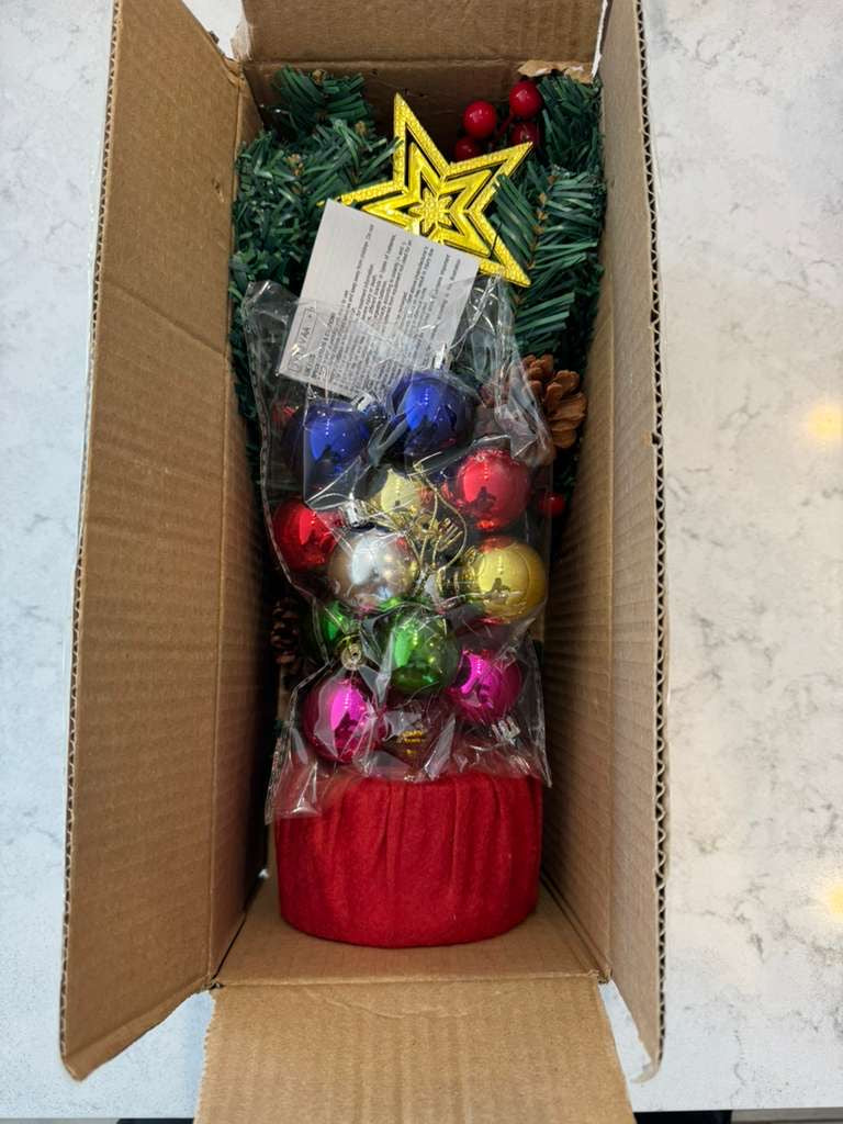 Open Box New "Joiedomi 24""/ 2FT Prelit Tabletop Christmas Tree with Warm Lights, Holly Berries, Pine Cones for Best Holiday Season Decorations Christ