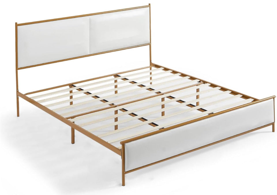•Dolonm Upholstered King Size Platform Bed Frame, with Headboard and Strong Wooden Slats Metal Bed Frames, No Box Spring Needed Sponge Soft Bag Platfo