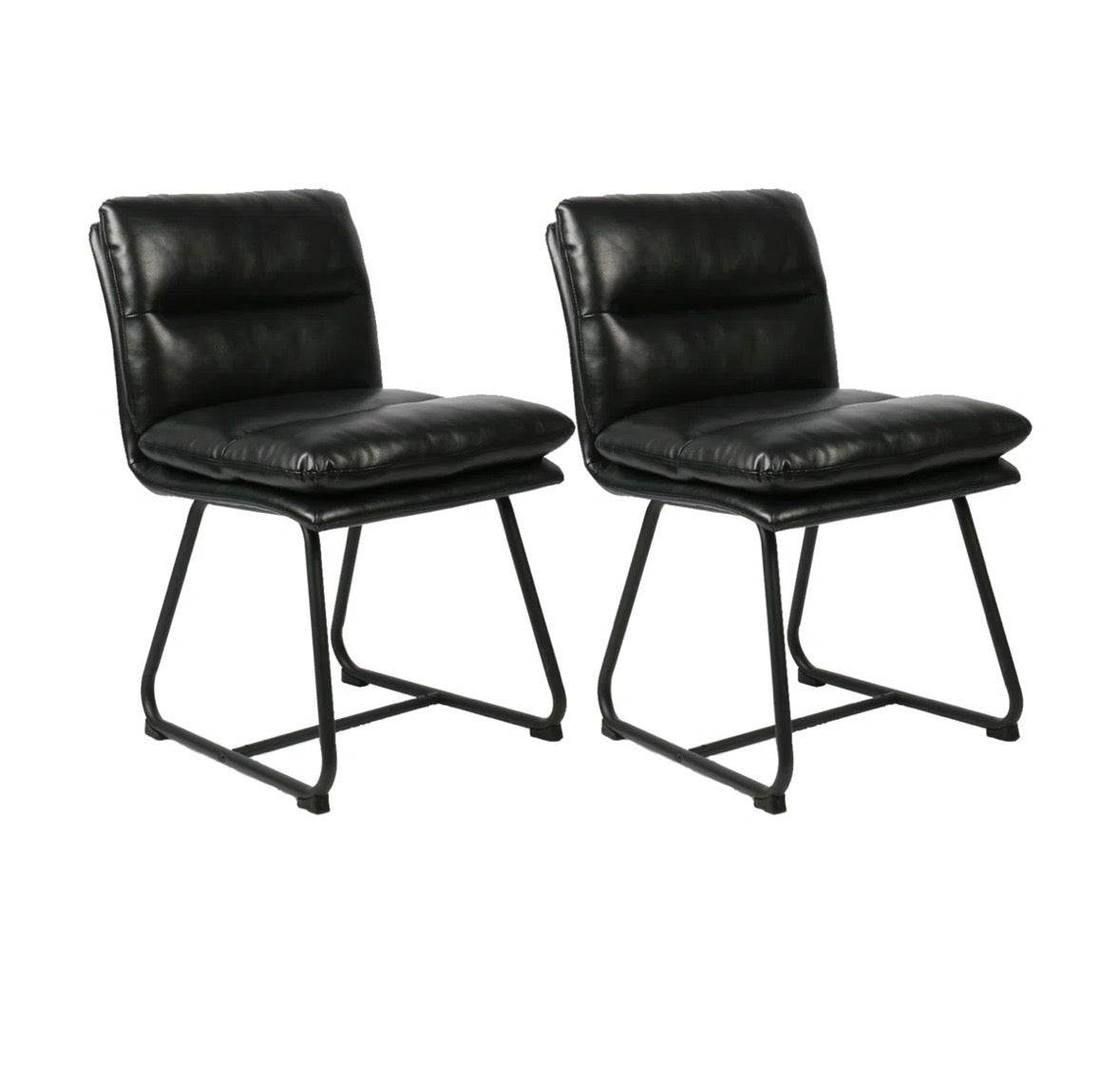 17 stories Modern Two-Tone Color Leatherette Mixed Fabric Dining Chair With Metal Black Tapered Legs (Set of 2)