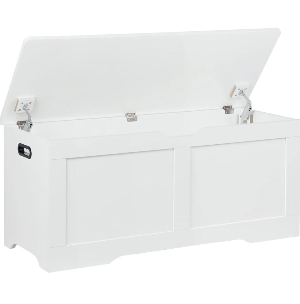 "Timberer 39.4"" Storage Chest, Wooden Storage Bench, Lift Top Toy Chest with 2 Safety Hinges, Large Toy Box, Entryway Bench for Living Room, Bedroom, White"