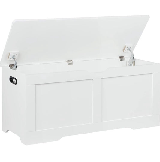 "Timberer 39.4"" Storage Chest, Wooden Storage Bench, Lift Top Toy Chest with 2 Safety Hinges, Large Toy Box, Entryway Bench for Living Room, Bedroom, White"
