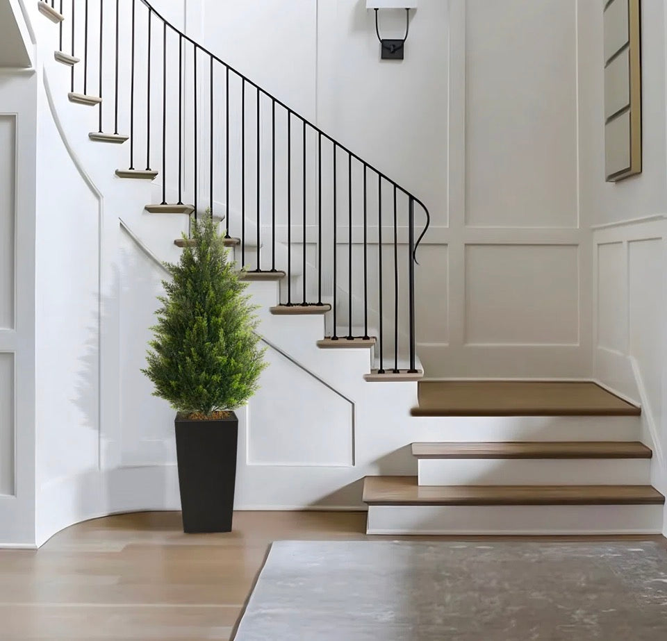 Vitalismo Faux Cedar Tree In Black Pot-UV Rated Potted Plant for Home Decor Outdoor or Indoor (Set of 2)