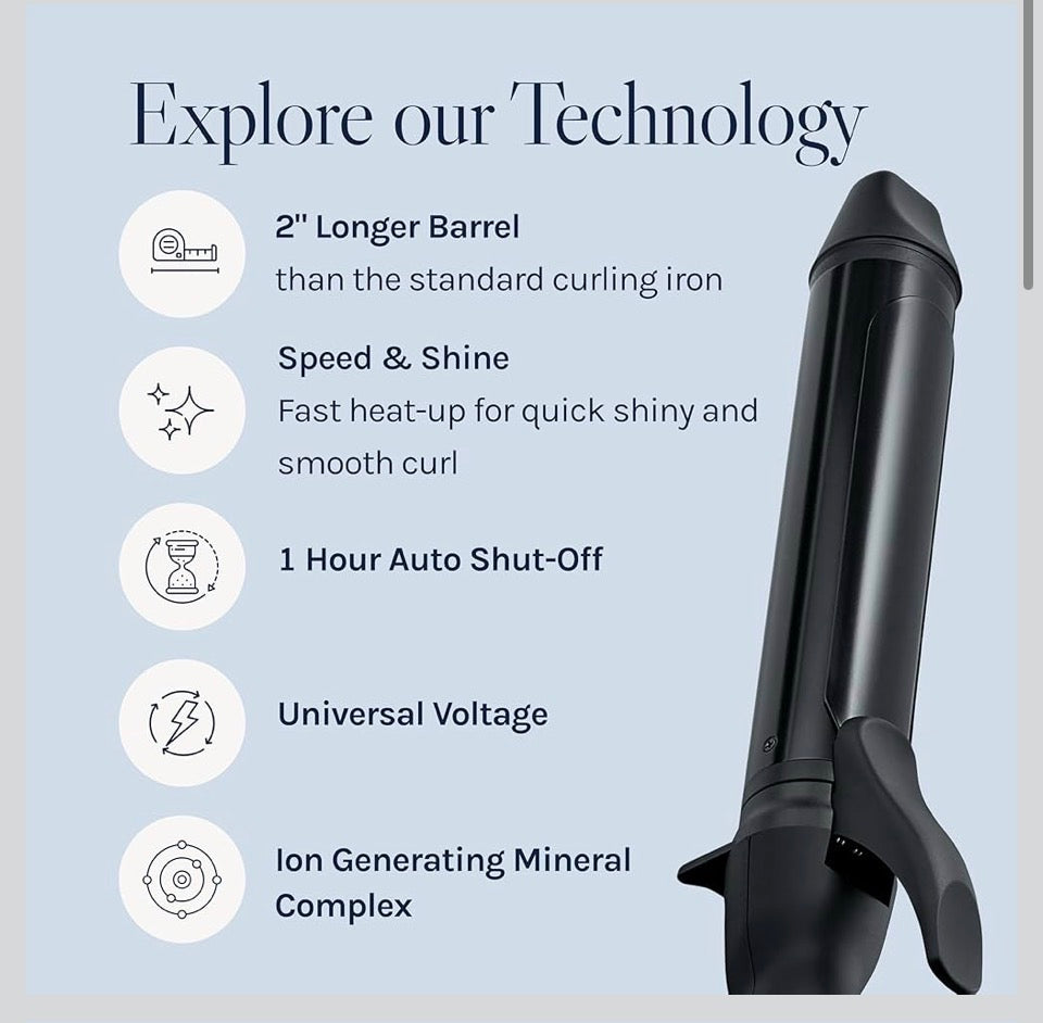 Open Box New Bio lonic Long Barrel Styler,Curling Iron with Moisture Heat Technology & Nanolonic MX, Verstatile Curling Wand