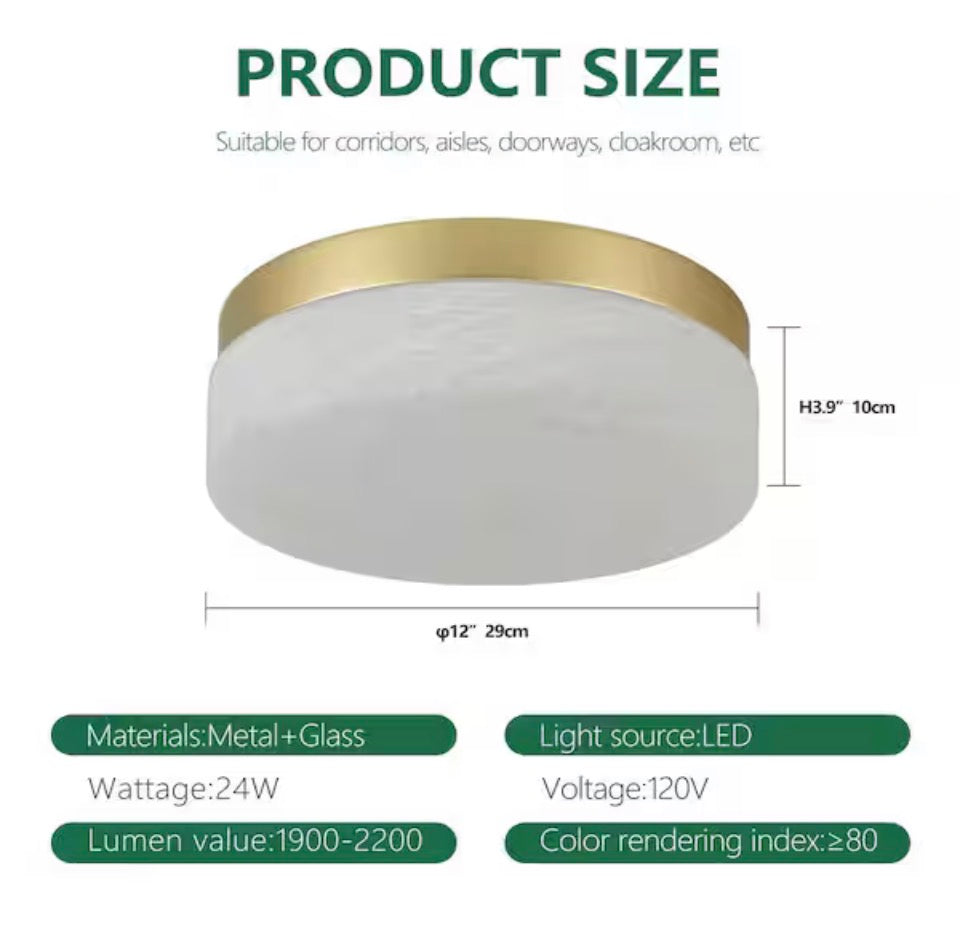 MENCOLULU 11.4 in. Modern Gold Round Dimmable LED Flush Mount Ceiling Light with White Cloud Glass Shade