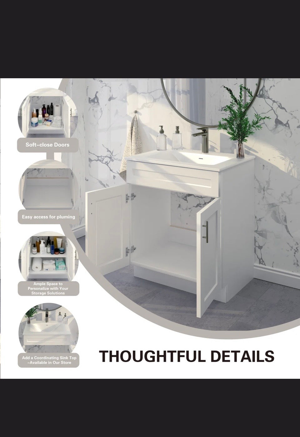 Vanity atelier 36'' Single Bathroom Vanity Base Cabinet in White Shaker