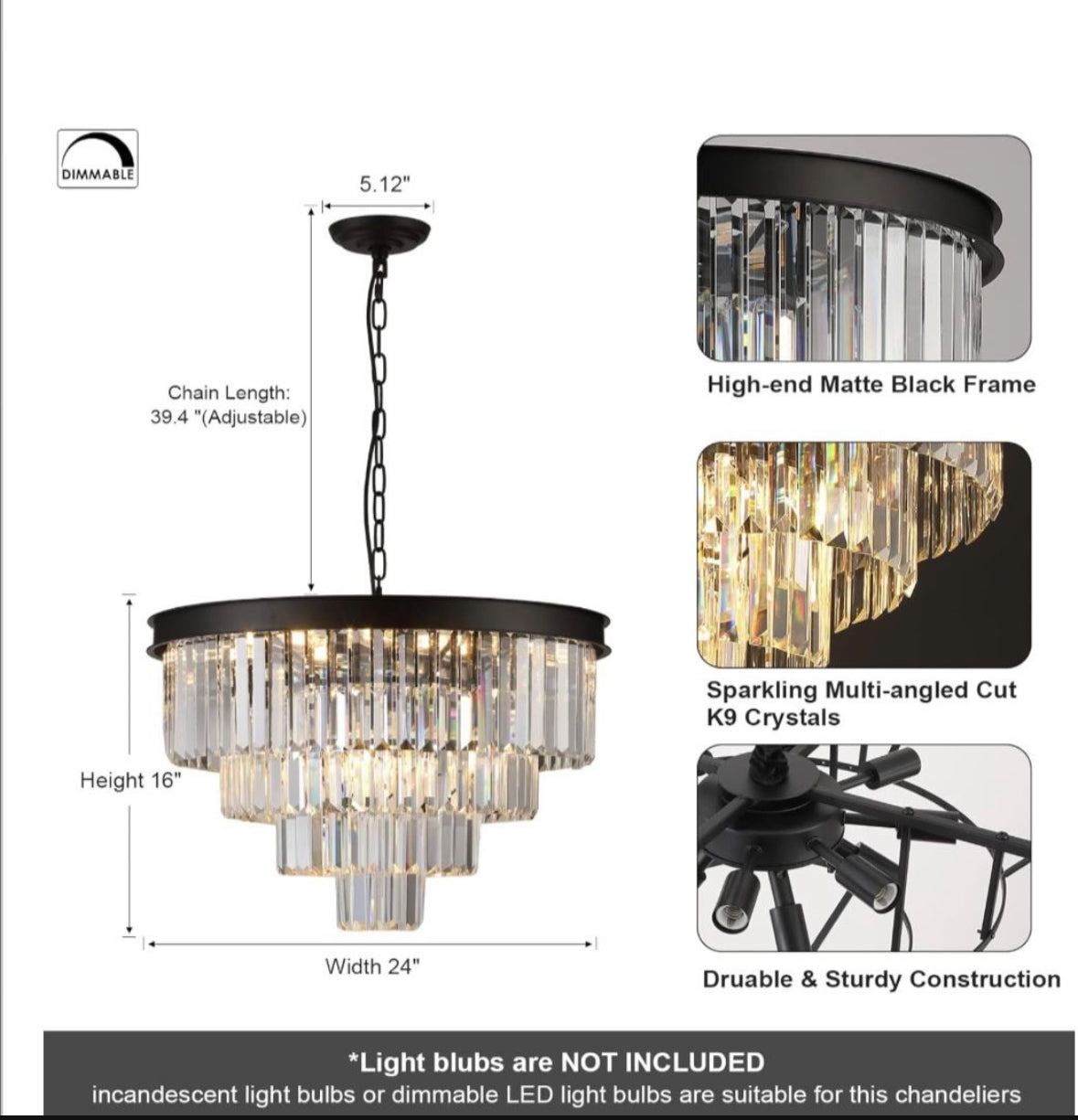 A AXILIXI Modern Crystal Chandeliers 24" Round Top K9 Crystals ...