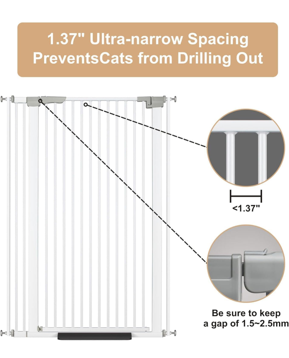 Open Box ZOUTEX 51.18"" Extra Tall Cat Gate for Doorway, 30.5""-40"" Auto Close Pet Gate Include 2.75"" and 5.5""
Extension Kits, No Drilling Pressure Mount Kit, Suitable for Doorways or Kitchen, New White