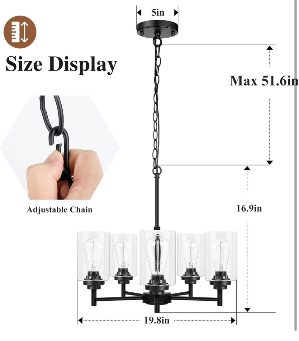 JAZAVA 5-Lights Modern Chandeliers, Pendant Lighting Hanging Adjustable Island,Semi Flush Ceiling Lights for Dinging Room Living Room Kitchen Bedroom,