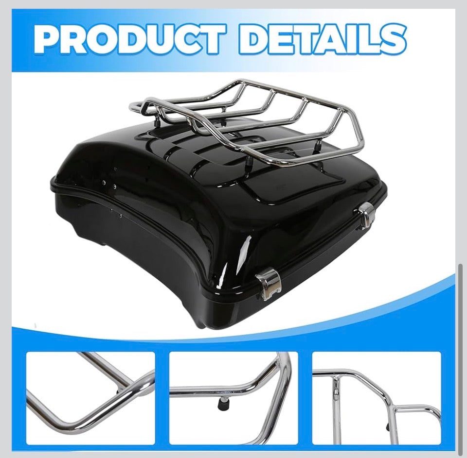 Open Box ECOTRIC Motorcycle Trunk Luggage Rack Trunk Top Rack Rail Compatible with Harley Davidson Touring 1984-2024 Road Glide Road King Street Glide