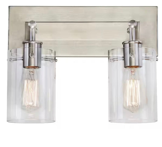 Hampton Bay Regan 2-light brushed nickel vanity light with clear glass shades for bathroom