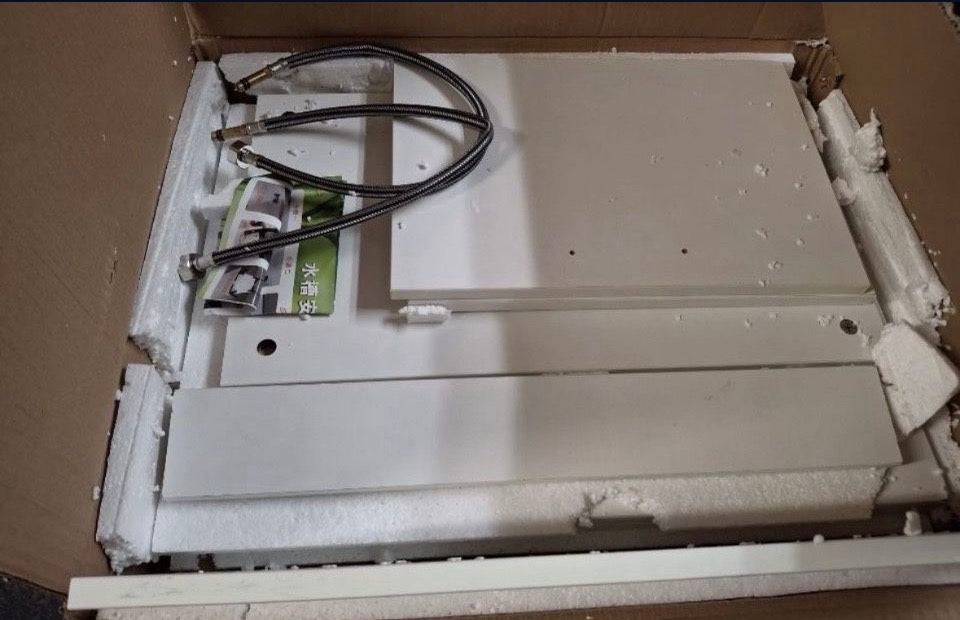 Open Box New Ownsig 23.6 inch Stainless Steel Laundry Sink with Cabinet and Pull-Out Faucet, Free Standing Utility Sink with Draining Basket