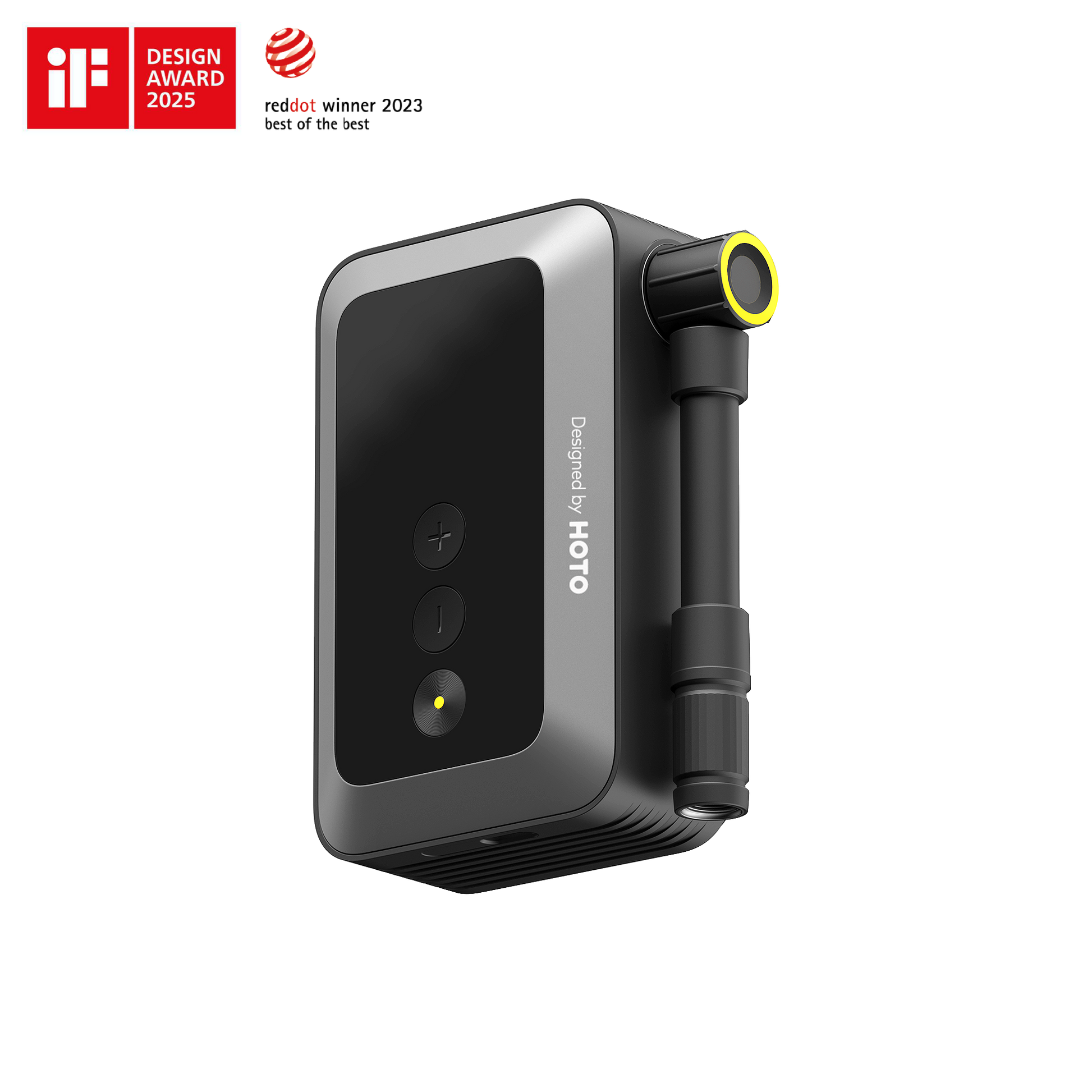 Compact and portable HOTO Air Pump Pocket with fast inflation up to 150 PSI and customizable presets.