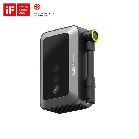 Compact and portable HOTO Air Pump Pocket with fast inflation up to 150 PSI and customizable presets.