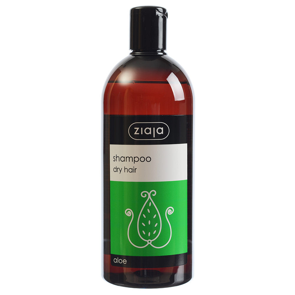 Bottle of Ziaja Aloe Shampoo for dry hair with green label