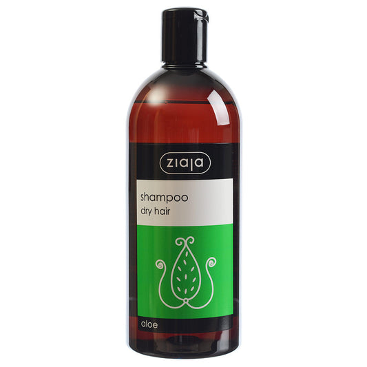 Bottle of Ziaja Aloe Shampoo for dry hair with green label