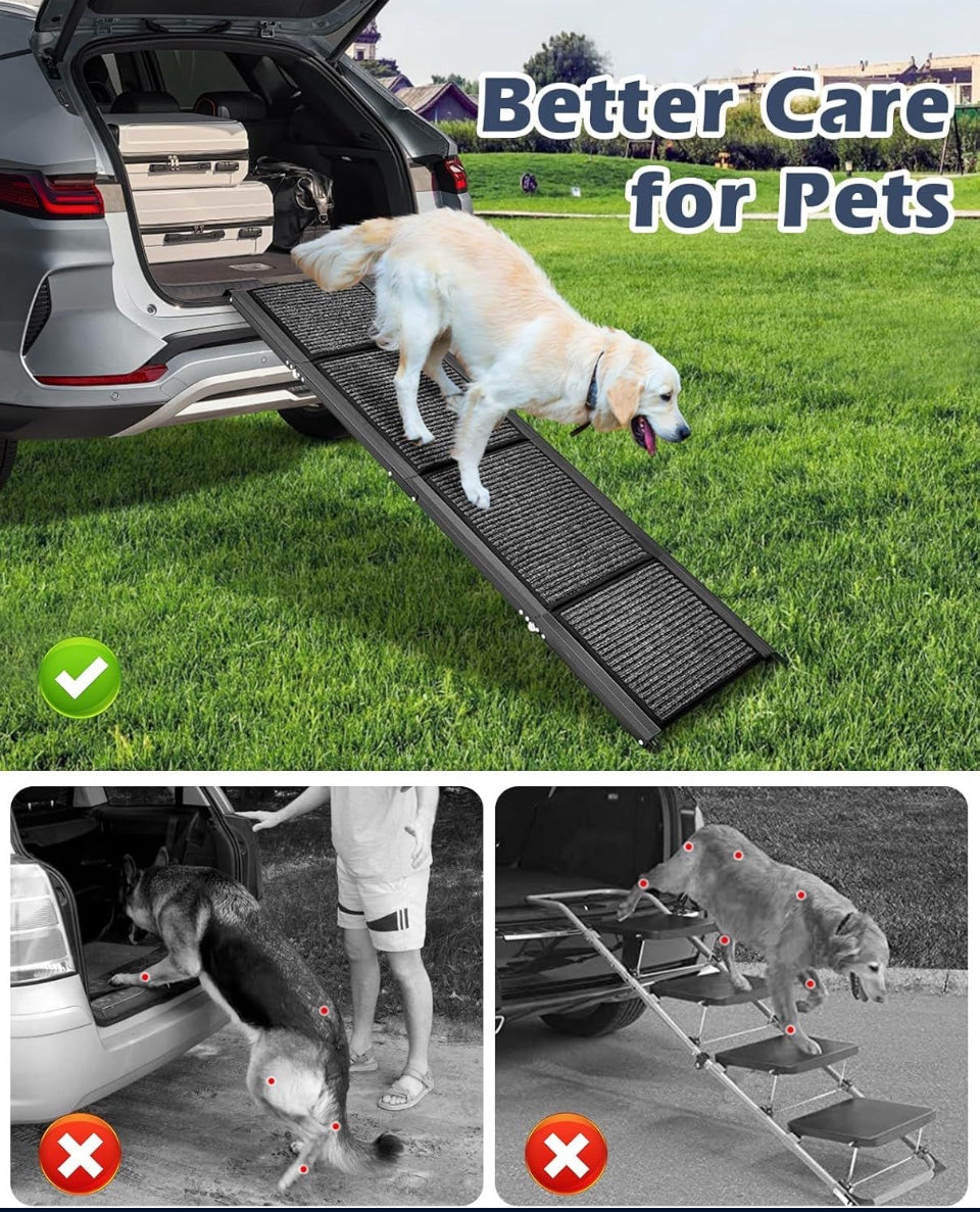 Open Box Petbank 62" Dog Ramp for Car, Foldable Large Dog Car Ramp with Anti-Slip Rug Surface, 17" Wide Dog Ramp Steps for Large Medium Small Dogs, Up