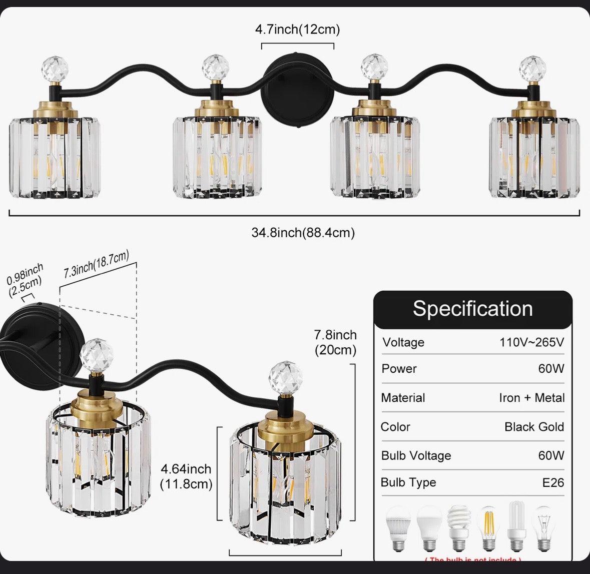 Mercer41 Emilion Dimmable Bathroom Vanity Light With Crystal Shade