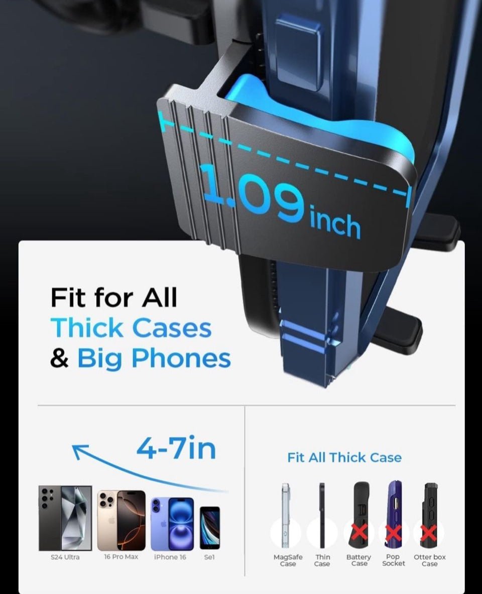 LISEN Phone Mount for Car Vent [Never Blocking] 360 Rotatable Car Phone Holder Mount Air Vent Clip Hands Free Cellphone Car Mount for iPhone 16 Pro Max Plus 16e 15 14 13 Samsung Android, Black