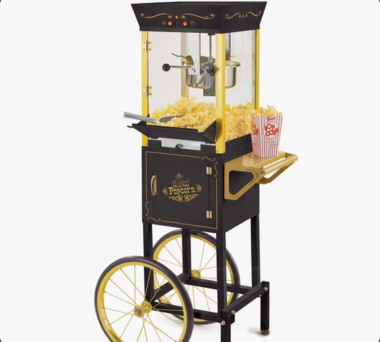 Nostalgia Vintage 8-ounce professional popcorn cart with 13-inch wheels and stainless steel kettle