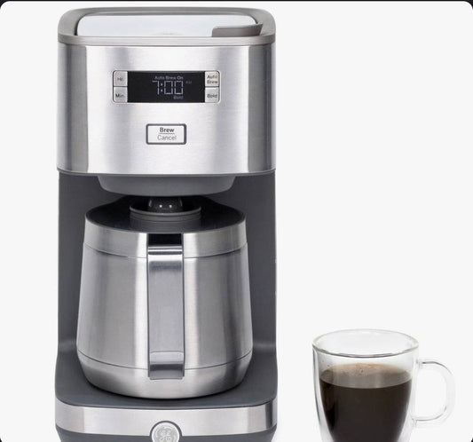 GE Drip Coffee Maker G7CDABSSTSS with thermal carafe and programmable 24-hour delay brew function