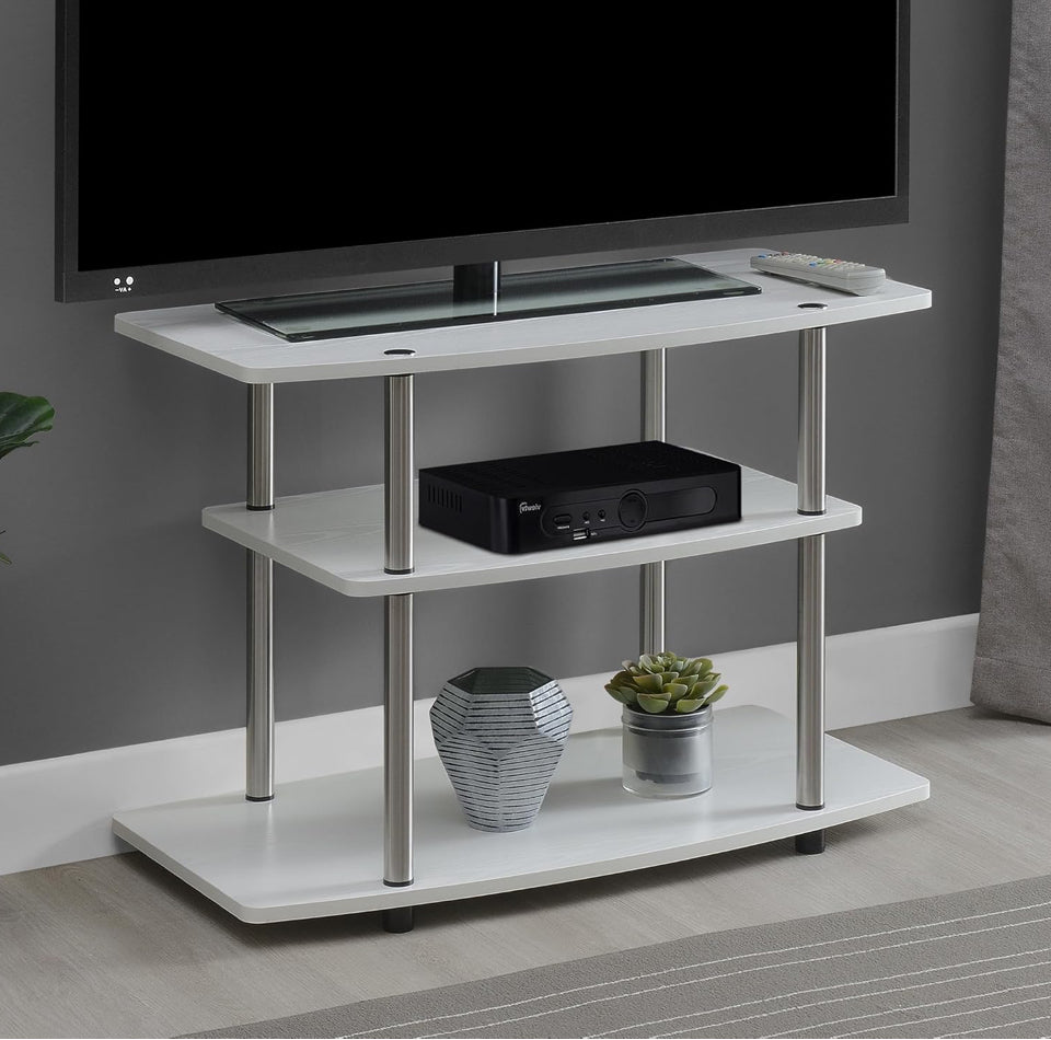 Open Box Convenience Concepts Designs2Go No Tools 3-Tier Stand Entertainment Center 37 Inches, Modern TV Console with Shelves for Living Room, 31.5", White